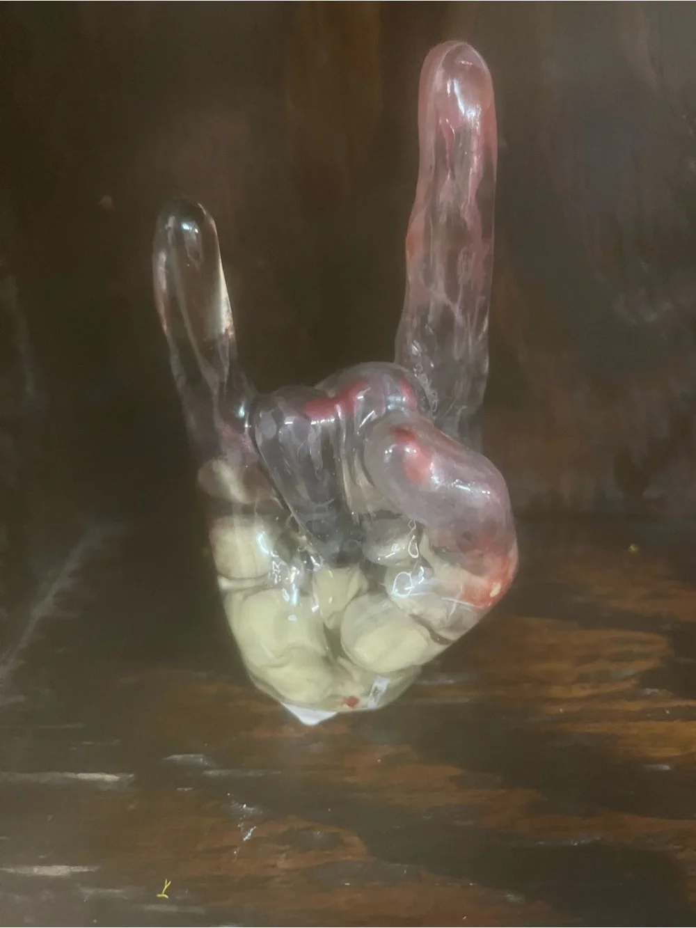 Epoxy 'Rock On' Hand Sculpture in Clear, Ring Holder